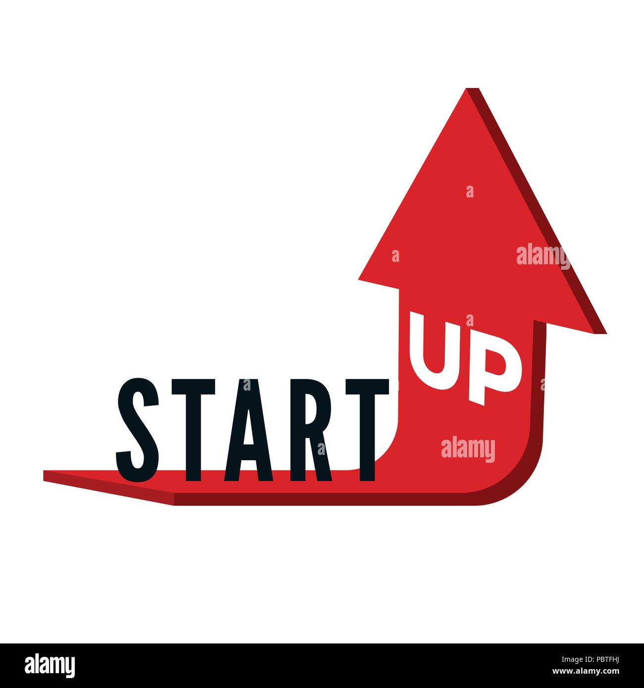 Start Up Business Concept. Text Start Up on red arrow which is bent and directed upwards. Vector illustration Stock Vector