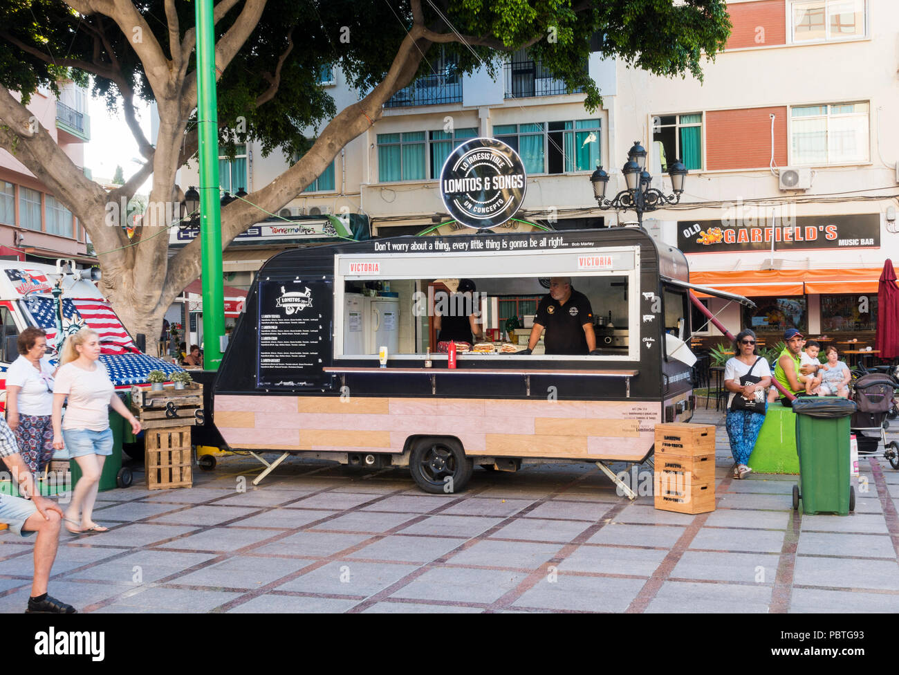 Food trucks at festival, festive, celebration in centre of Torremolinos, Andalusia, Spain Stock Photo