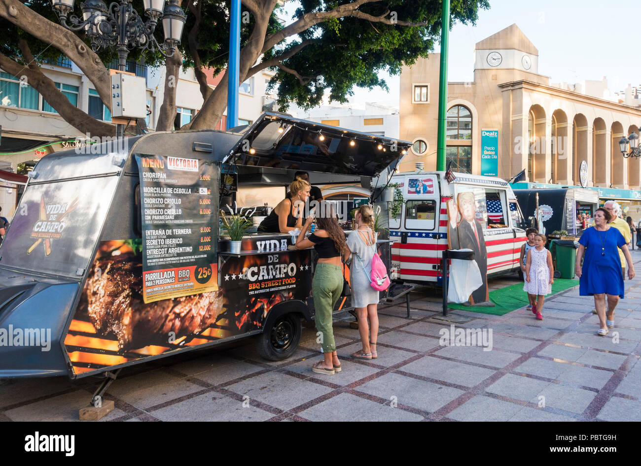 Food trucks at festival, festive, celebration in centre of Torremolinos, Andalusia, Spain Stock Photo