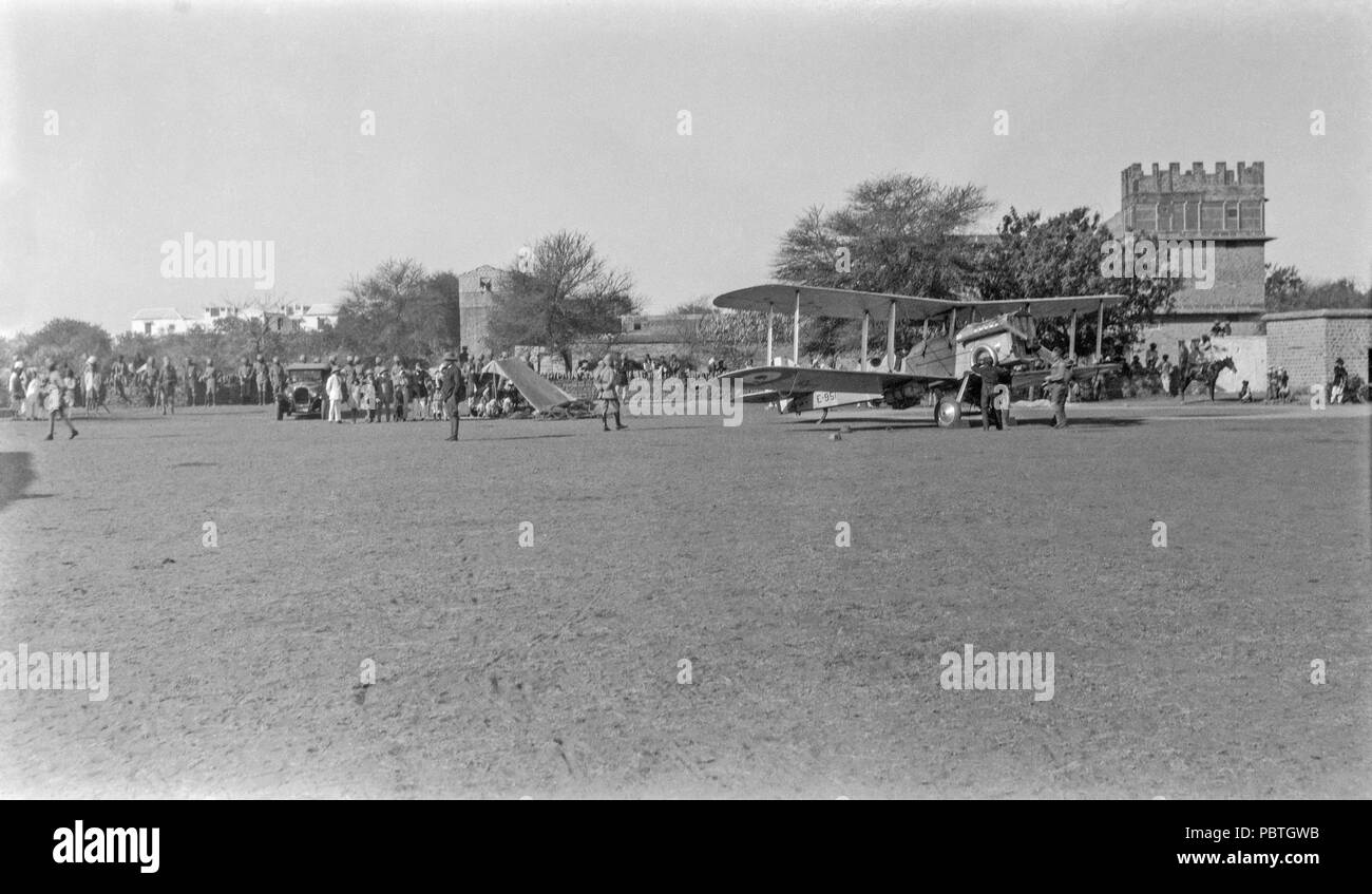 A military airfield around or just after the end of the first world war, in India. A De Havilland DH.9A, serial number E-951, of the Royal Air Force can be seen . Stock Photo
