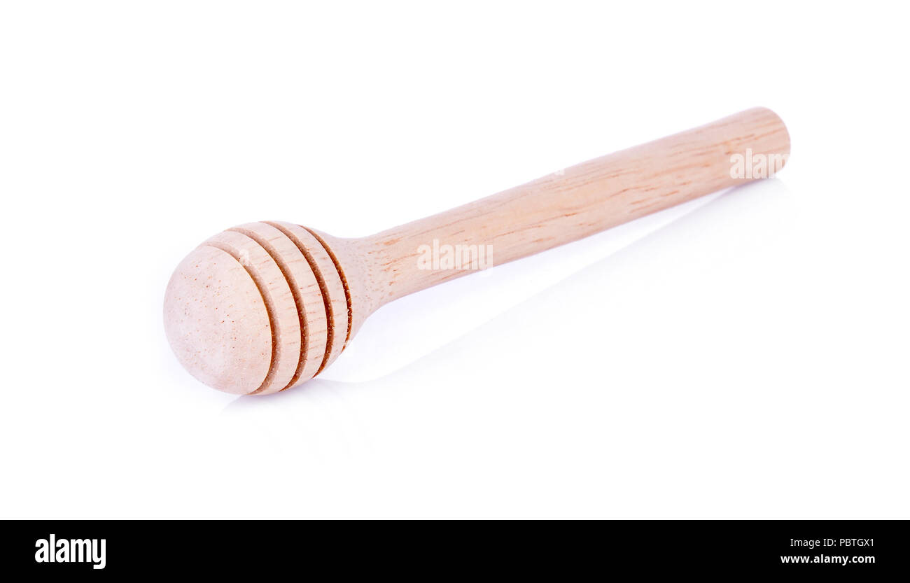 wooden honey scoop, spoon, dipper on white background Stock Photo Alamy