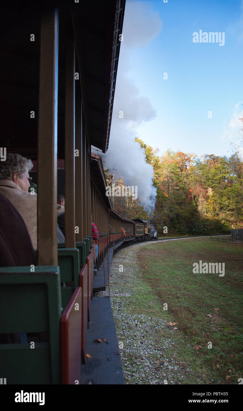Tourist train in Dollywood, Pigeon Forge, Tennessee, USA Stock Photo