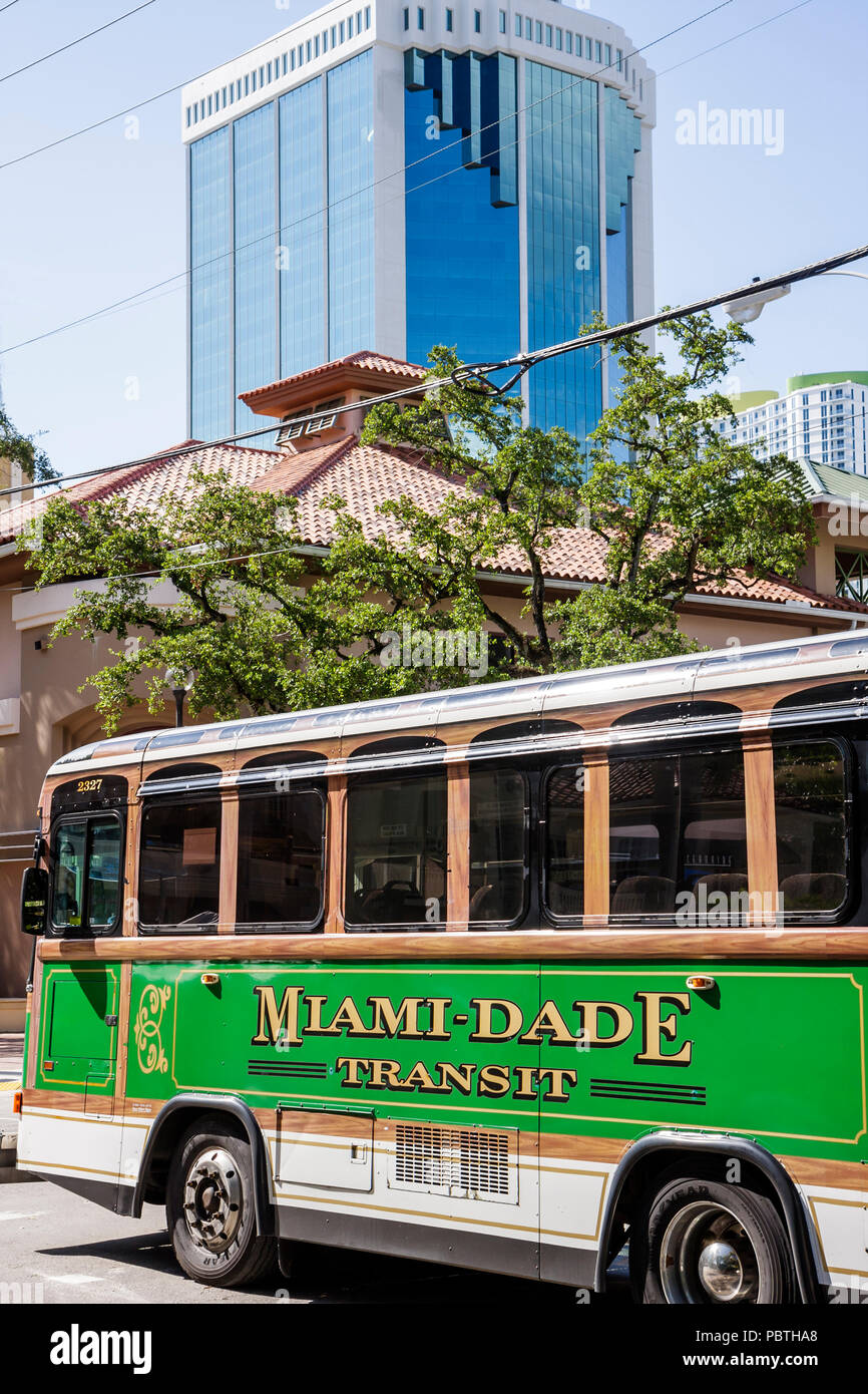 Miami Florida,Brickell Area,bus,coach,trolley,mass transit,office building,FL080930010 Stock Photo