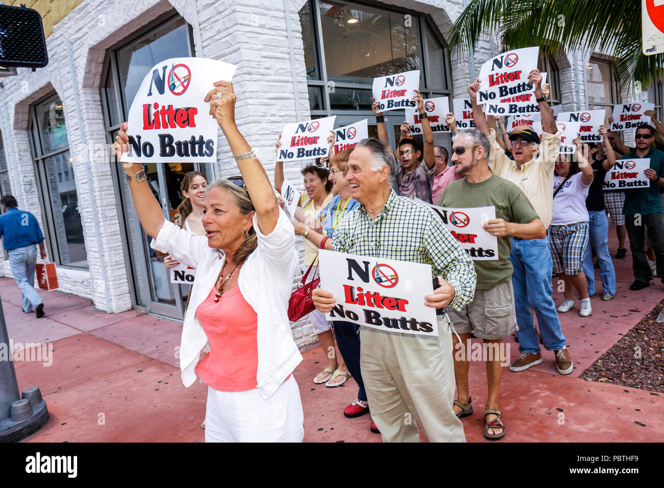 Miami Beach Florida,Collins Avenue neighborhood,residential,community initiative,anti litter,anti litter demonstration,pollution,woman female women,ma Stock Photo