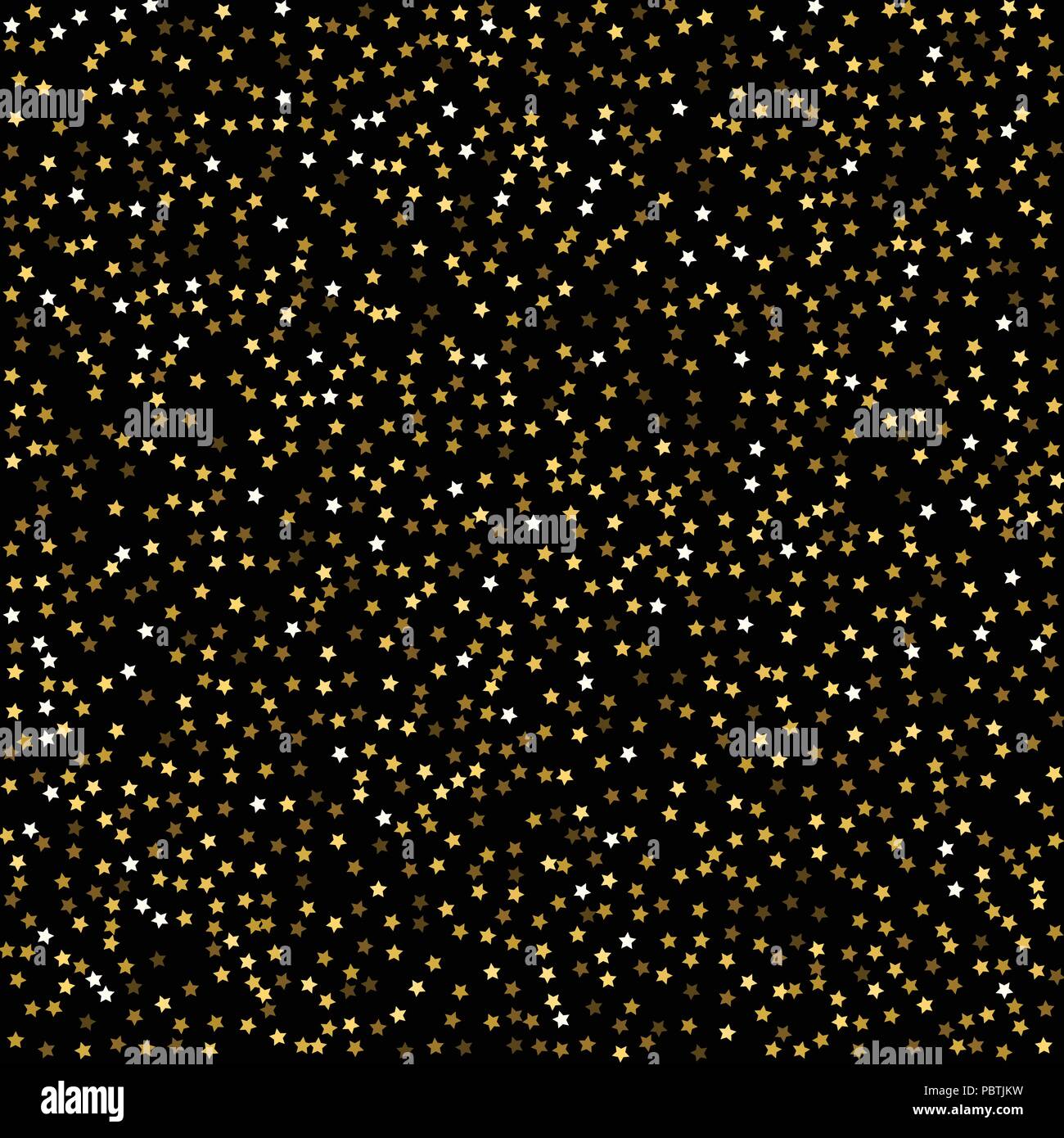 Holiday background with little golden stars isolated on black Stock ...