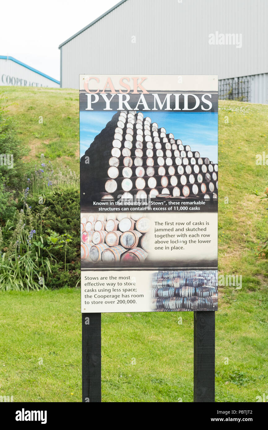 Cask pyramids at Speyside Cooperage, Craigellachie, Banffshire, Scotland, UK Stock Photo