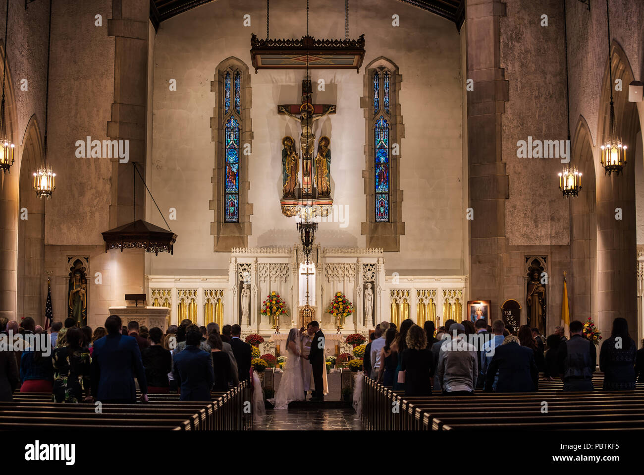 Catholic Church interior chapel. Wedding ceremony. Stock Photo