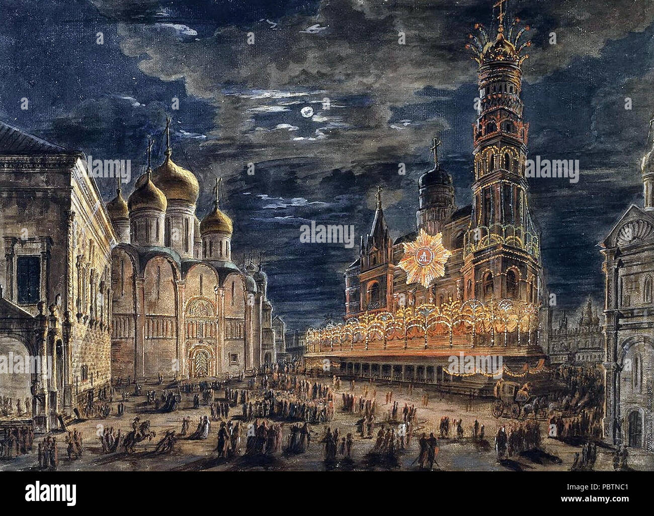 Illumination at Soboronaya Square on the occasion of the coronation of Alexander I - Fedor Alekseev, 1802 Stock Photo