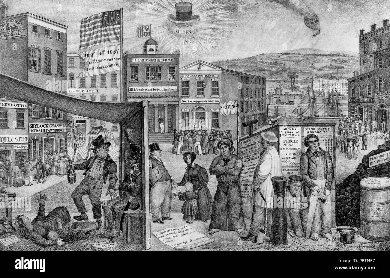 A commentary on the depressed state of the American economy, particularly  in New York, during the financial panic of 1837. Again, the blame is laid  on the treasury policies of Andrew Jackson