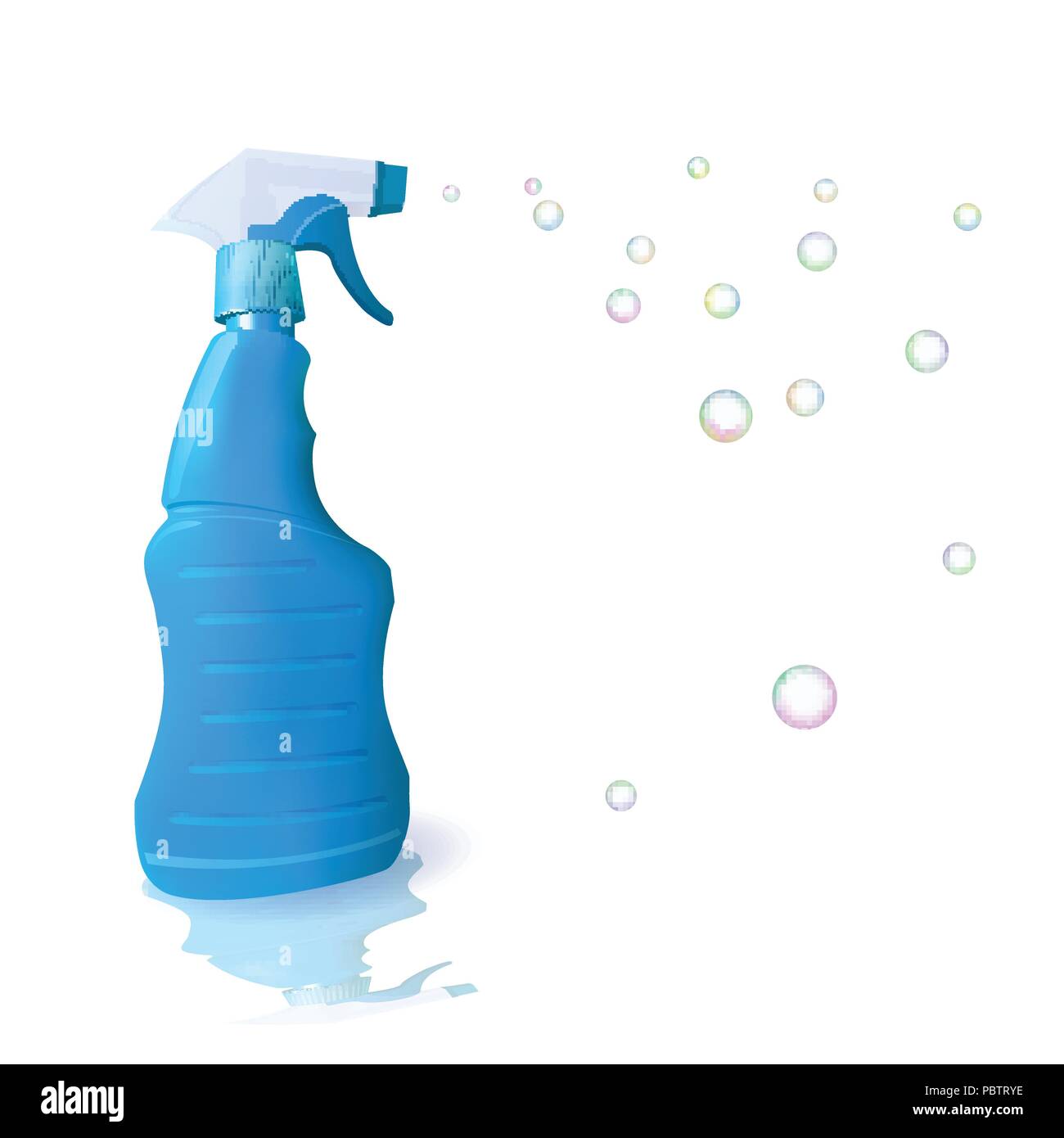 Blue housekeeping with detergent. Soap bubble. Cleaning and