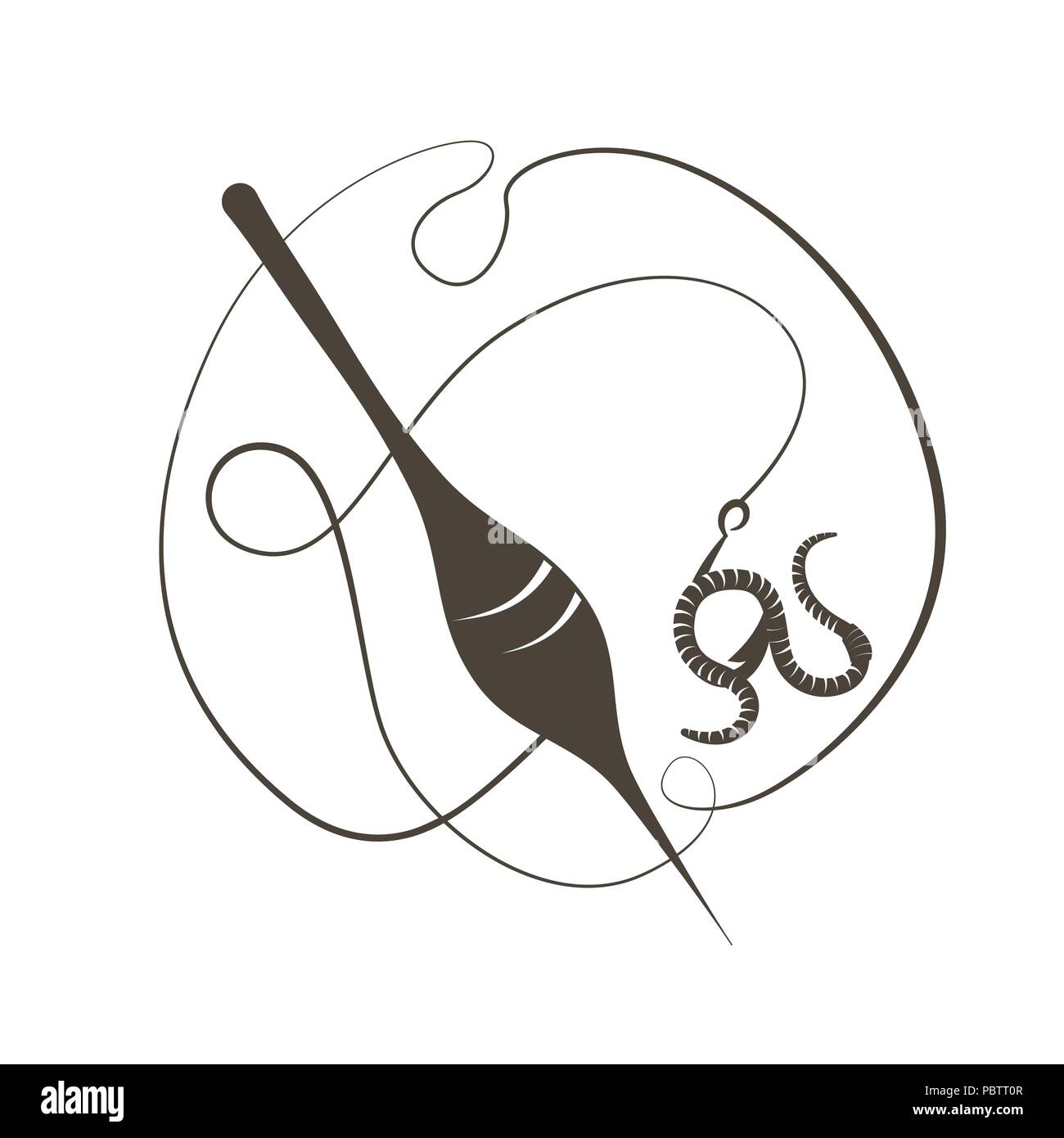 Bait the worm. Fishhook. Vector illustration. Flat logo Fishing float. Stock Vector