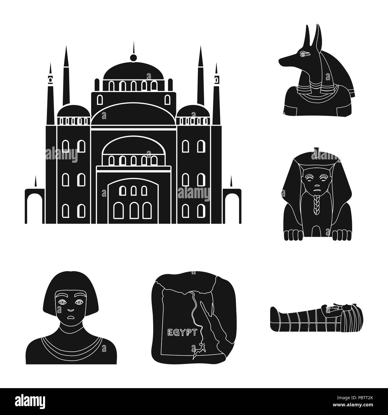 Ancient Egypt black icons in set collection for design. The reign of ...