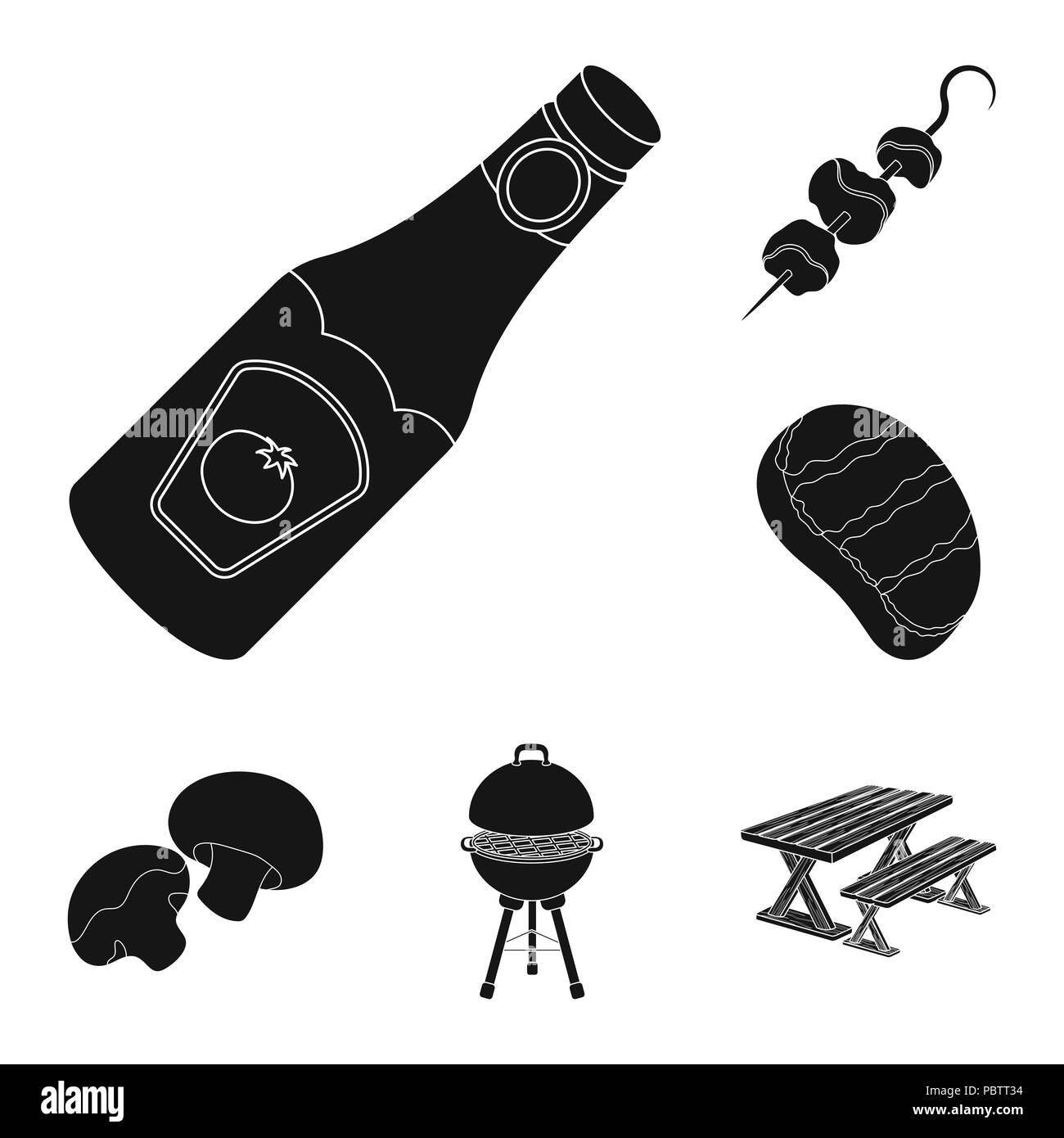 Barbecue and equipment black icons in set collection for design. Picnic ...