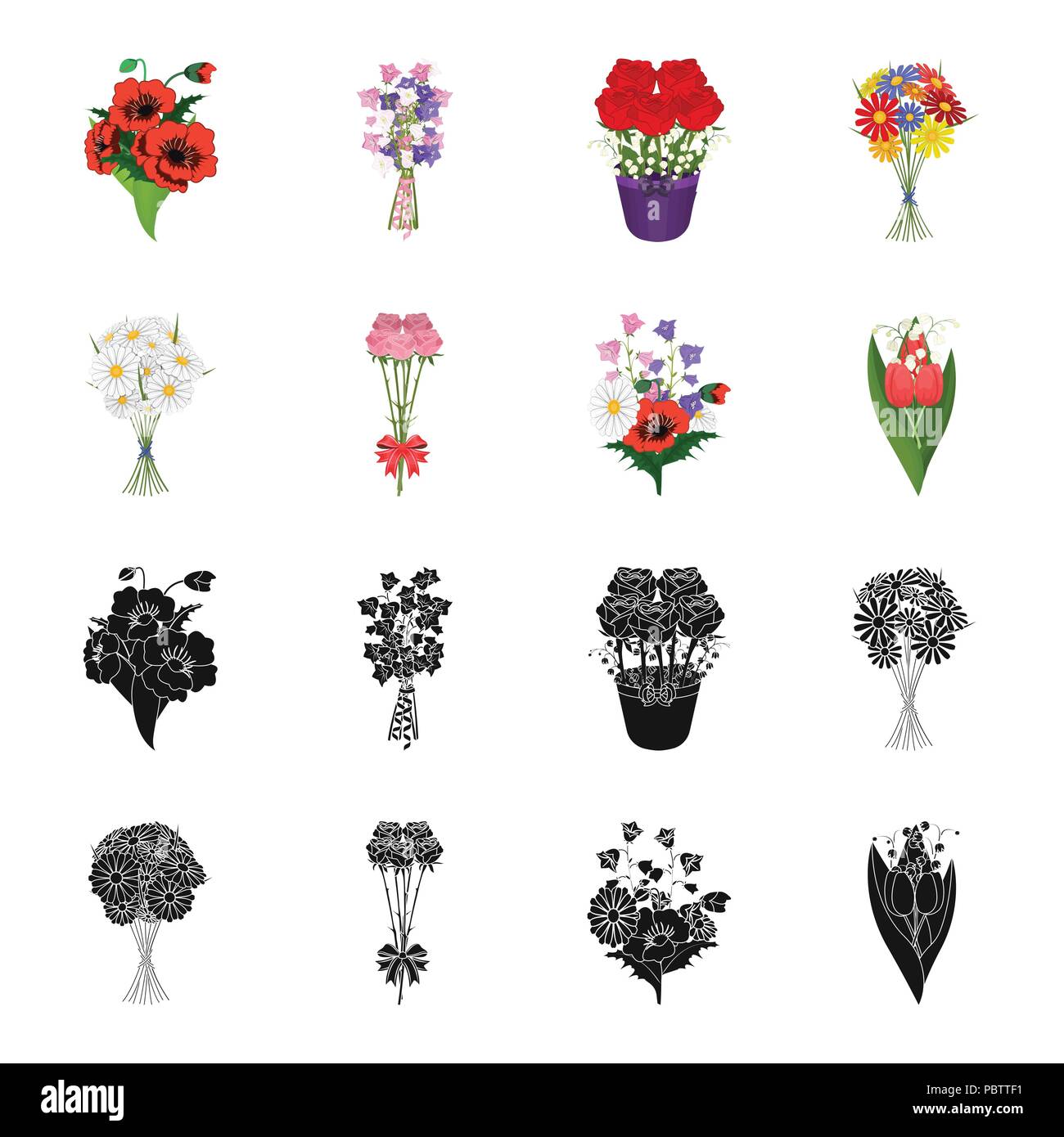 A bouquet of fresh flowers black,cartoon icons in set collection for ...