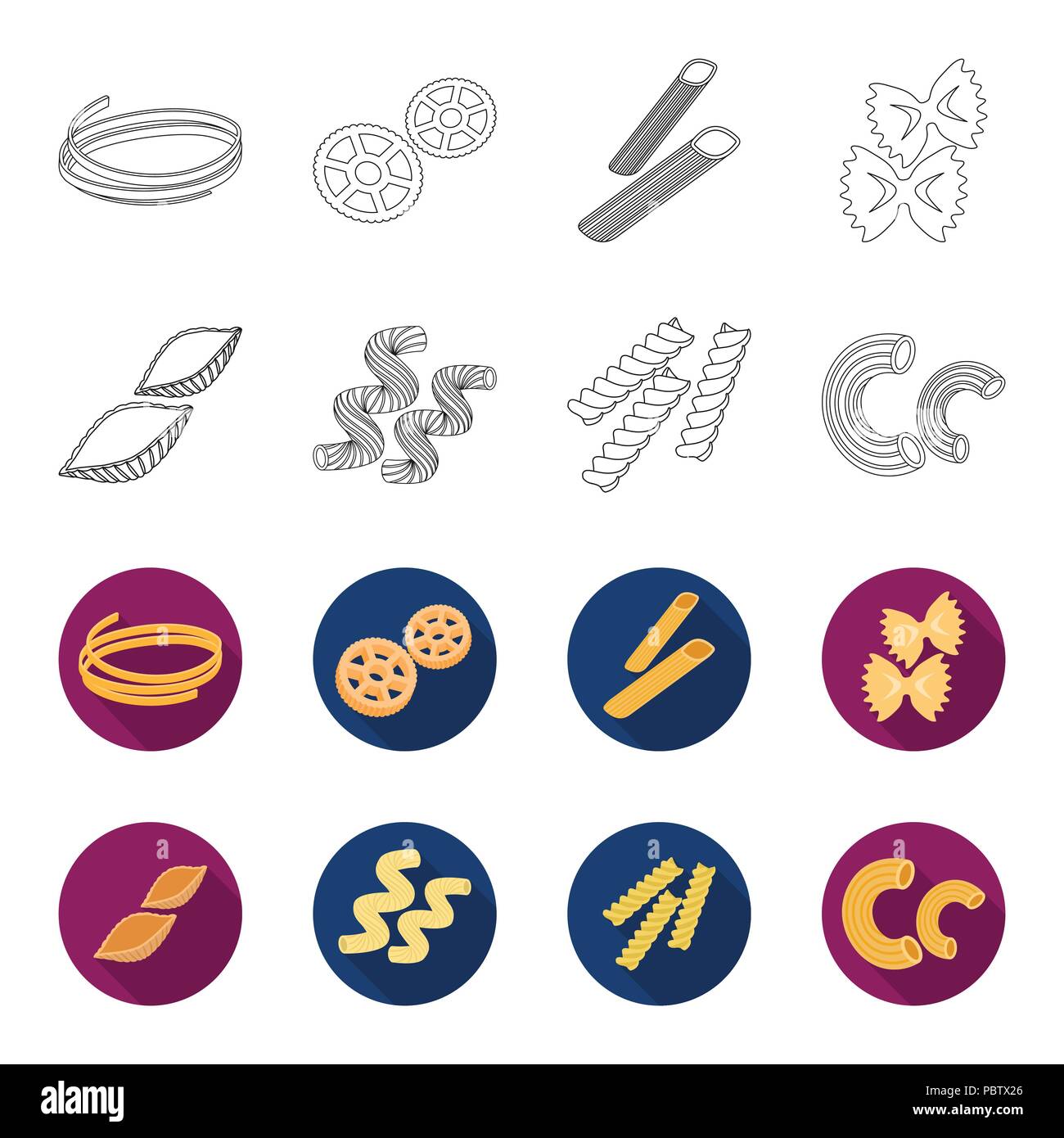 Different types of pasta. Types of pasta set collection icons in ...