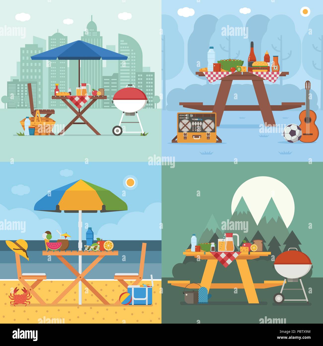 summer-picnic-and-barbecue-backgrounds-stock-vector-image-art-alamy