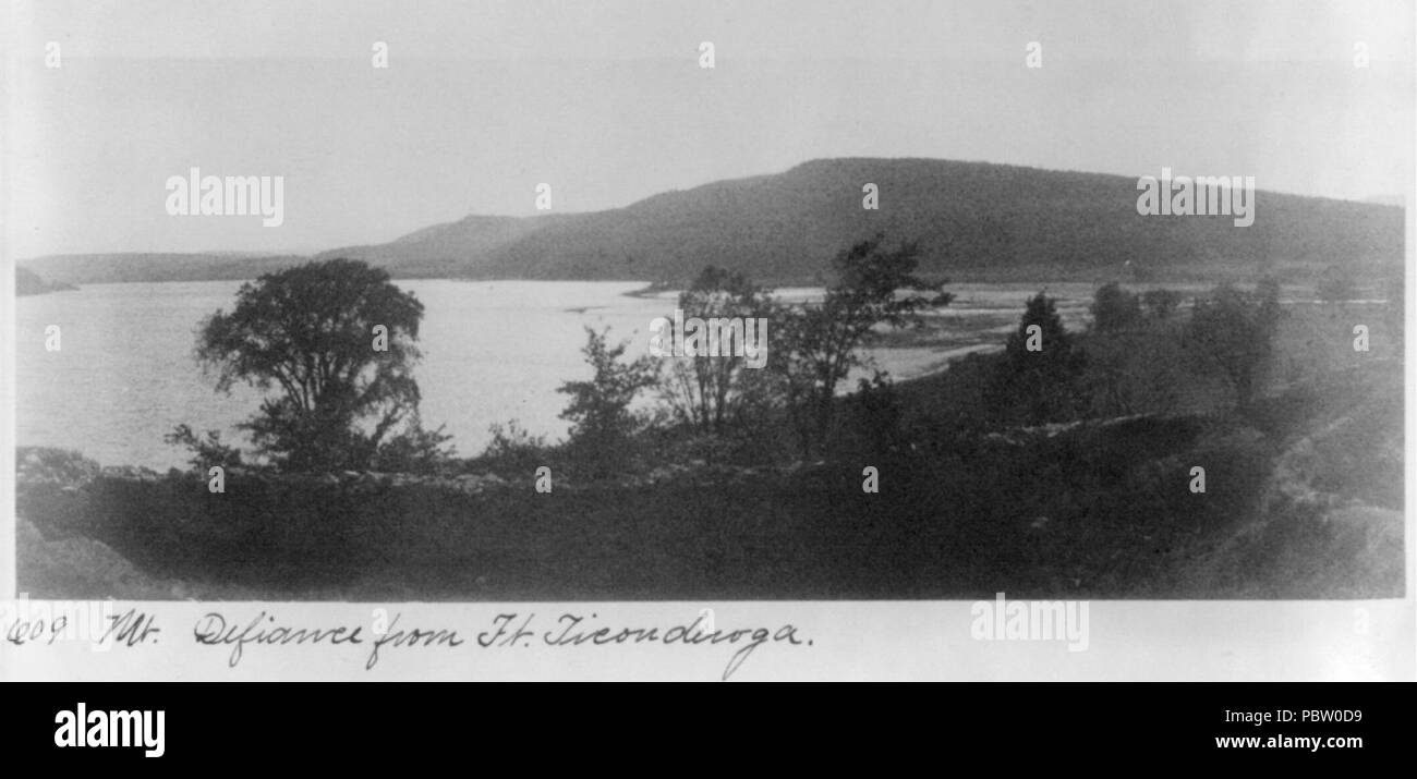 Adirondack Mountains, N.Y.)- Mt. Defiance from Ft. Ticonderoga (and lake Stock Photo