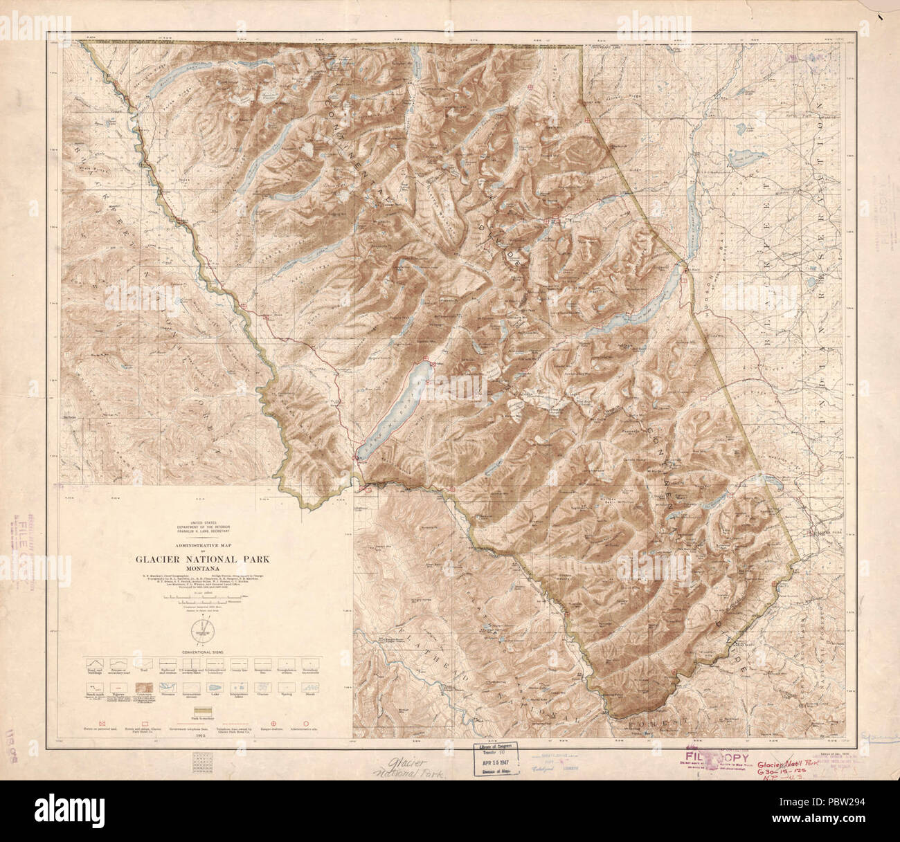 Administrative map of Glacier National Park, Montana Stock Photo - Alamy
