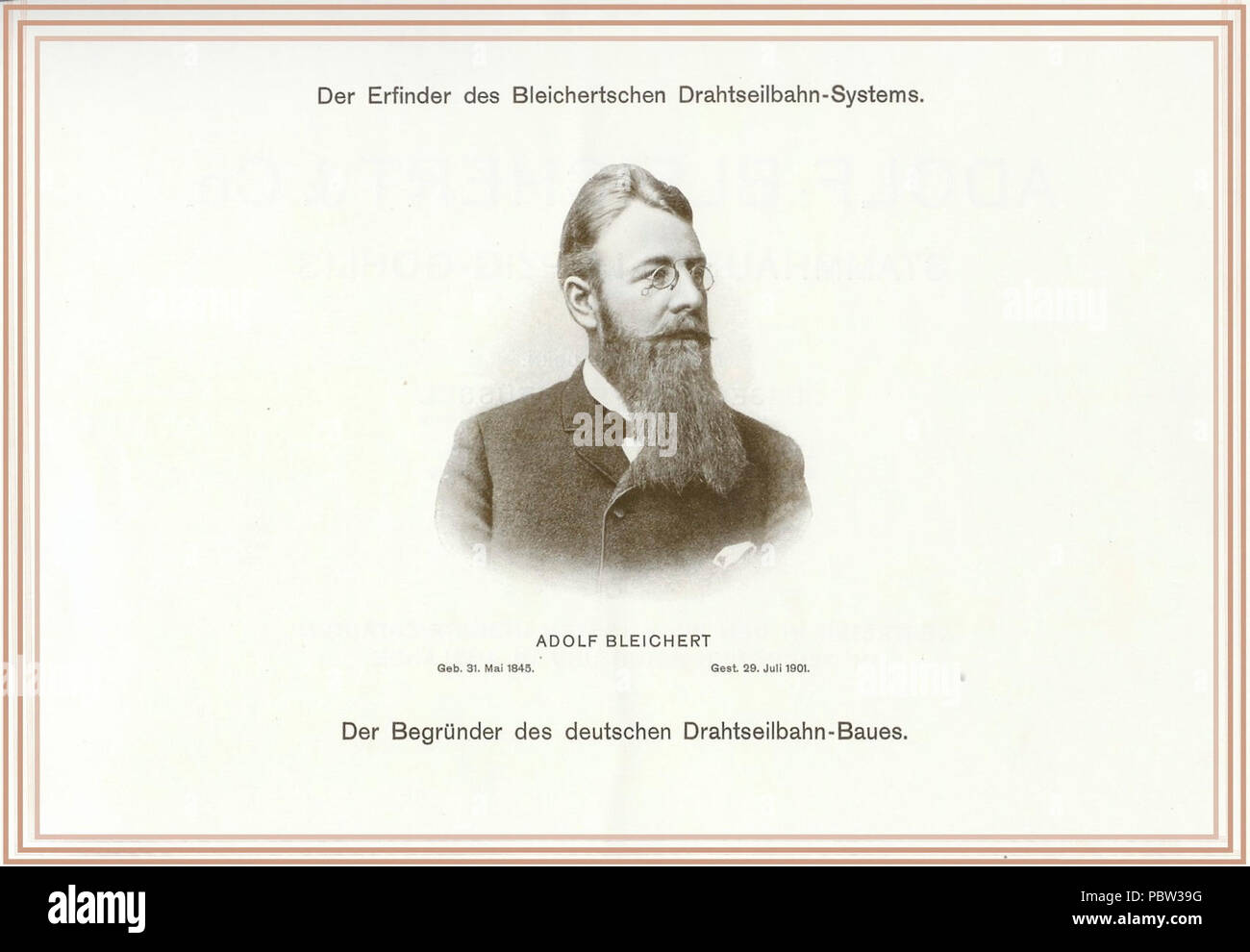 Adolf Bleichert - Gründer des Bleichertschen Drahtseilbahn Systems (BDS). Stock Photo