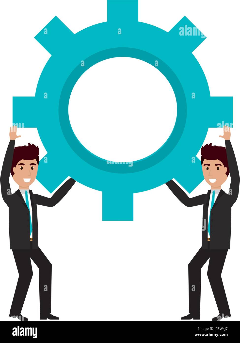business people lifting gear characters vector illustration design ...