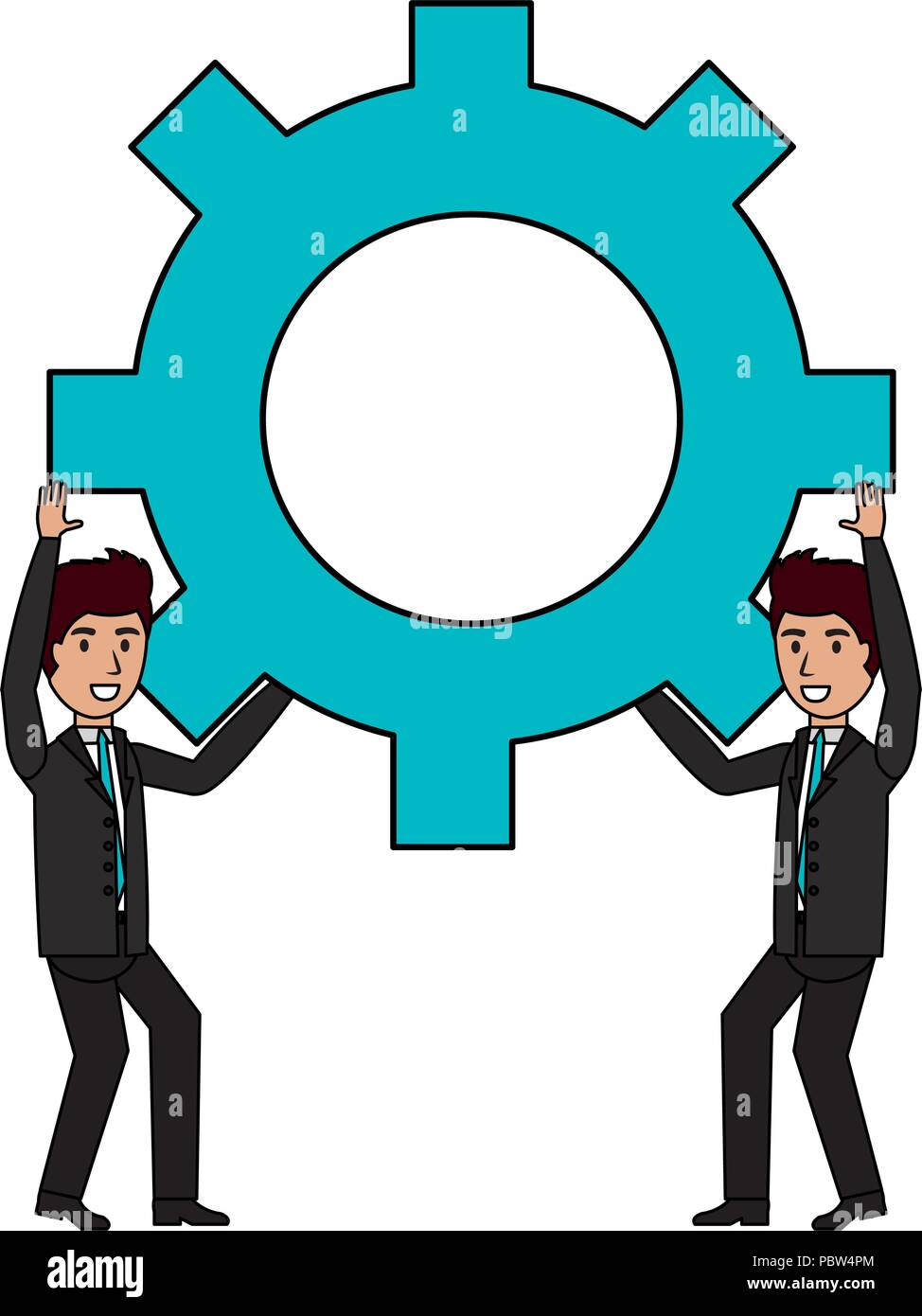 business people lifting gear characters vector illustration design