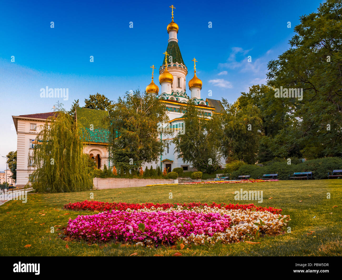 he Russian St. Nicholas church in the centre of Sofia city, capital of Bulgaria Stock Photo