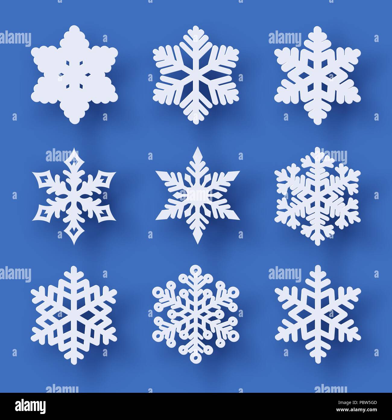 Vector set of 9 paper cut snowflakes with shadow Stock Vector Image ...