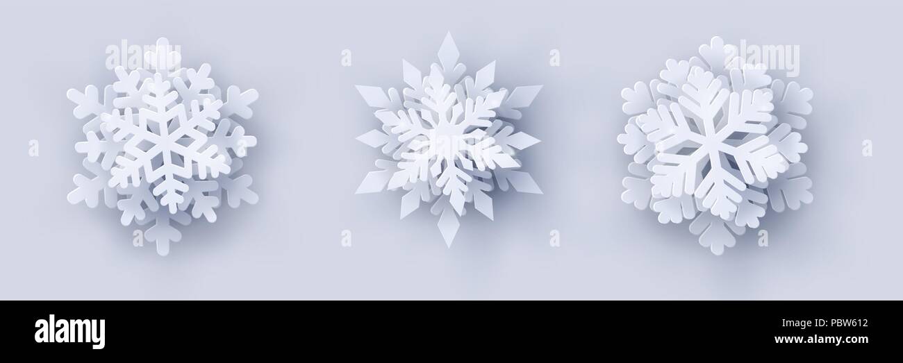 Vector set of 3 paper cut snowflakes with shadow Stock Vector Image ...