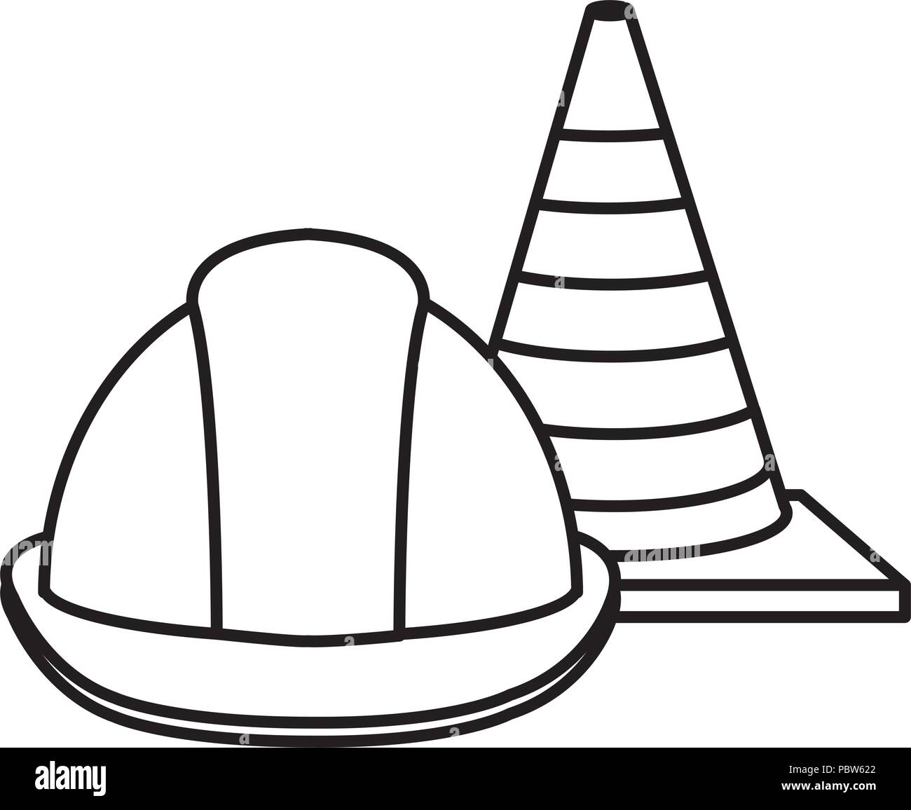 construction helmet with cones vector illustration design Stock Vector