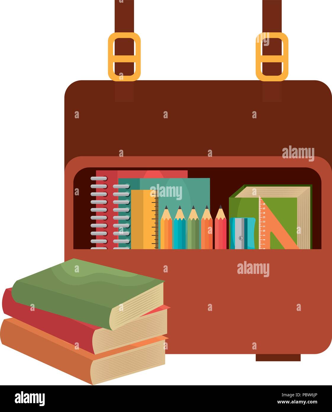 school handbag with text books vector illustration design Stock Vector