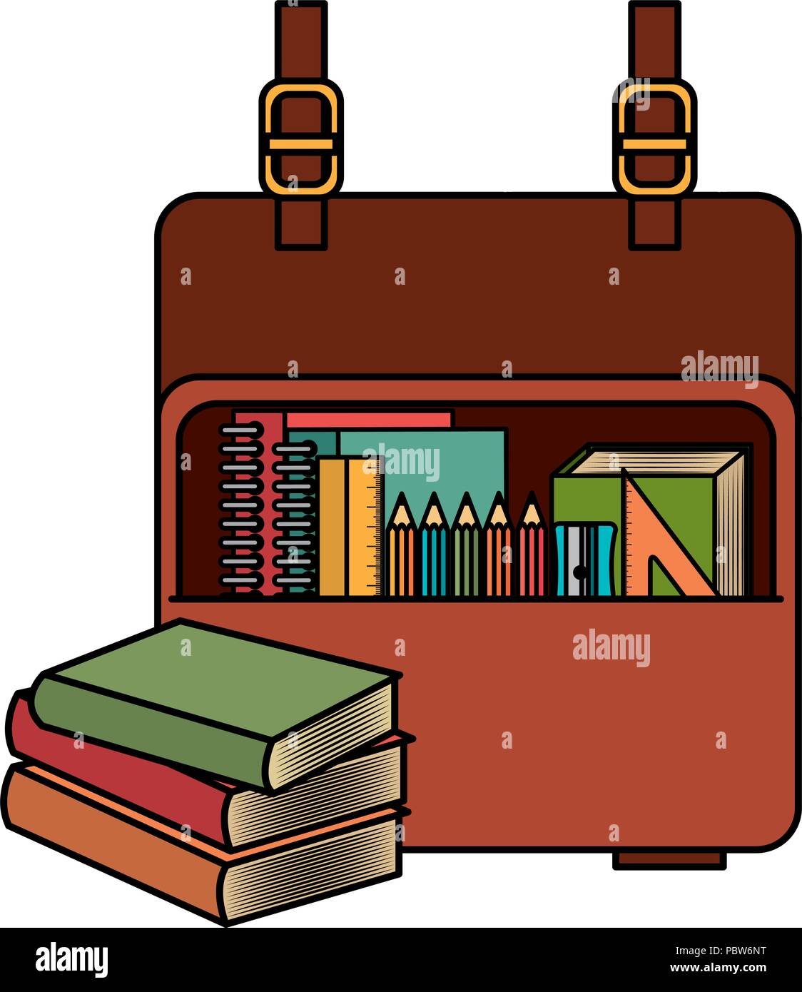school handbag with text books Stock Vector