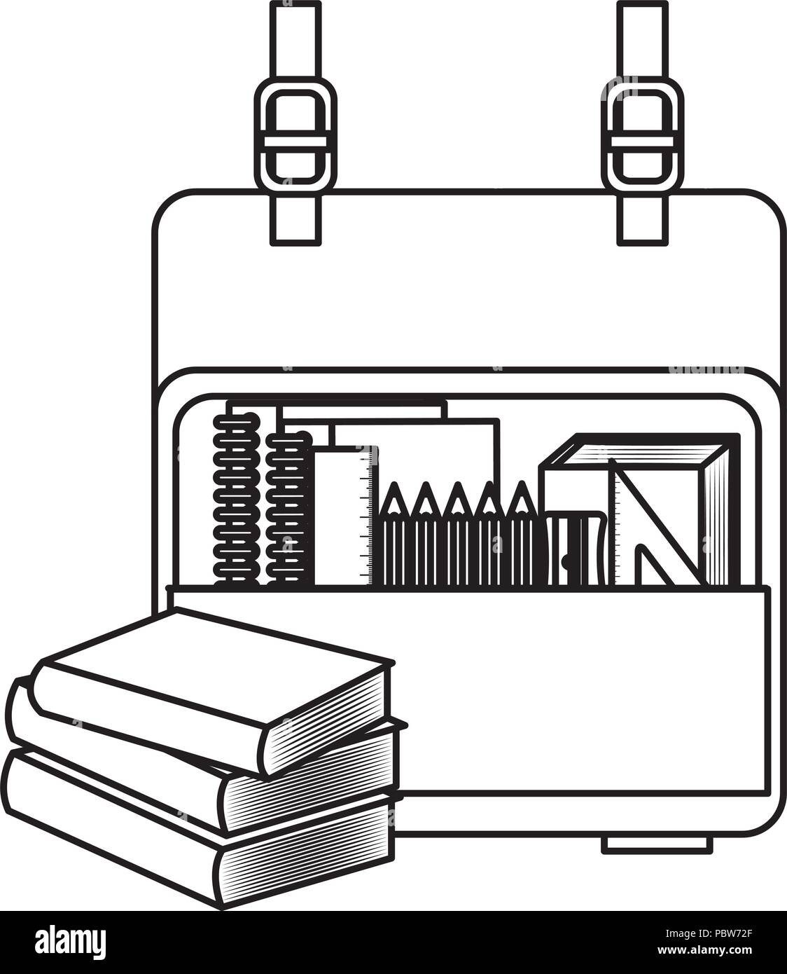 school handbag with text books Stock Vector