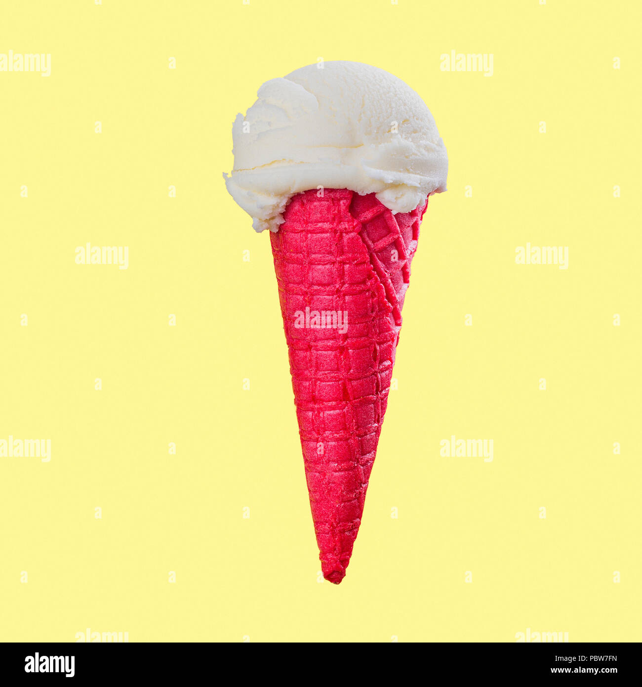 Vanilla ice cream pink waffle cone Stock Photo - Alamy