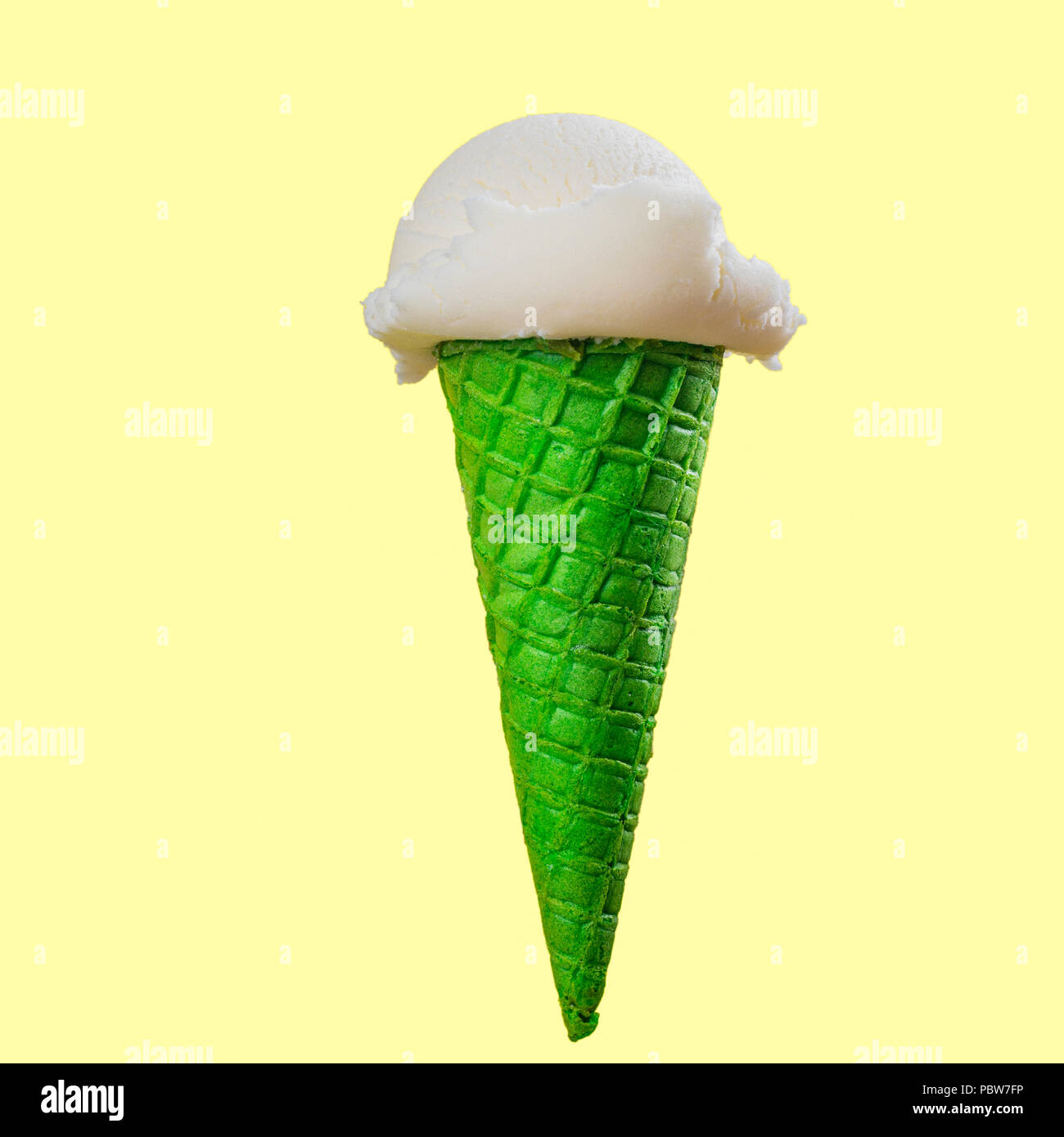 Vanilla ice cream green waffle cone Stock Photo Alamy