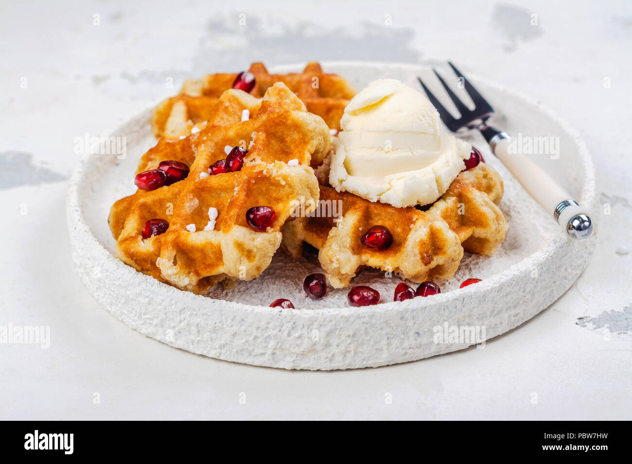Homemade thick belgium waffles Stock Photo Alamy