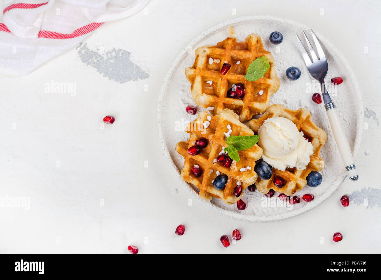 Homemade thick belgium waffles Stock Photo Alamy