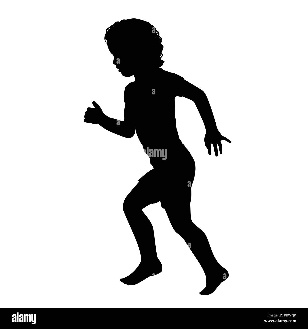 Black silhouette of little girl running on white background, vector ...