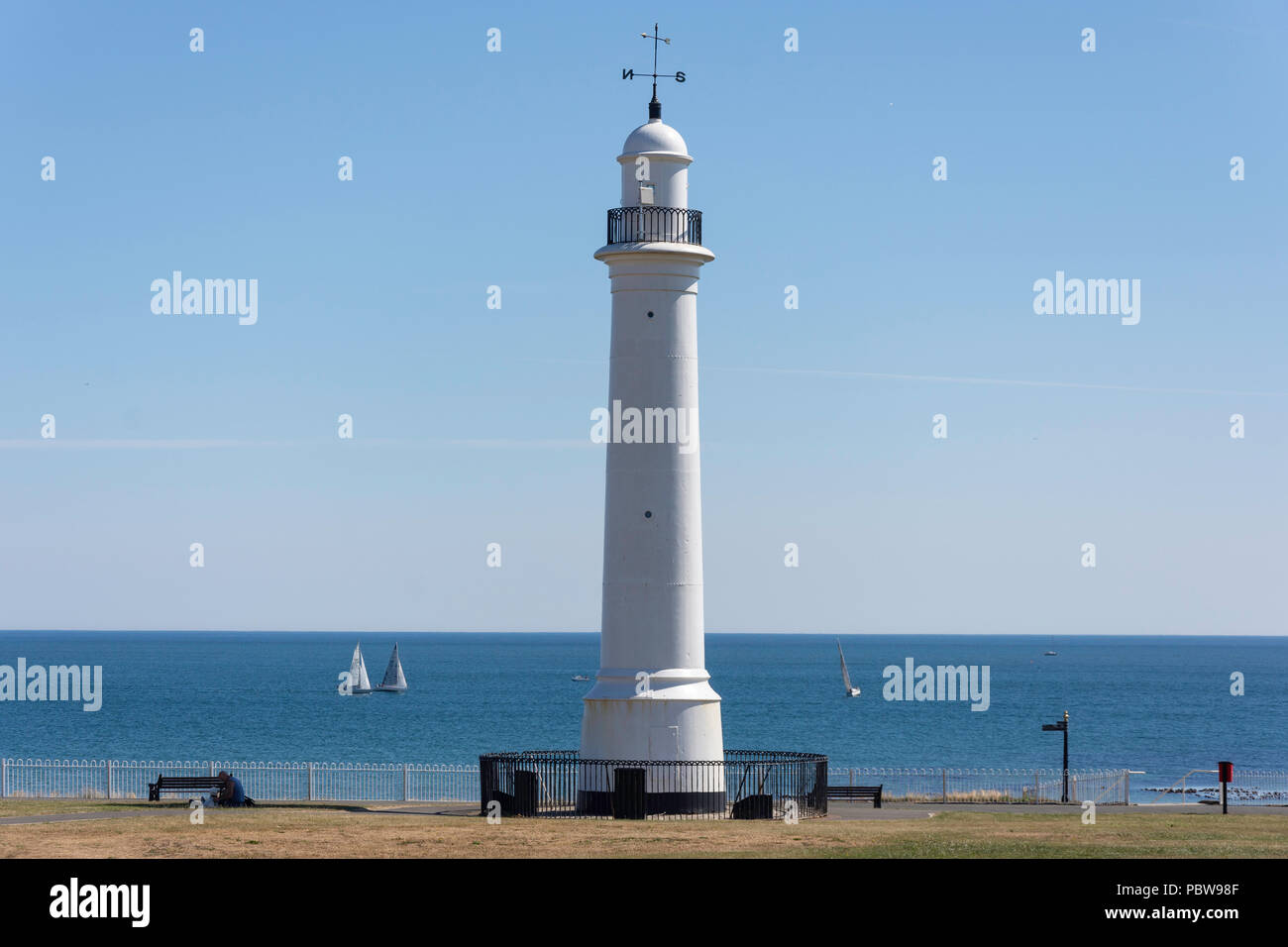 Meik's Cast Iron White Lighthouse and promenade, Seaburn, Sunderland, Tyne and Wear, England, United Kingdom Stock Photo