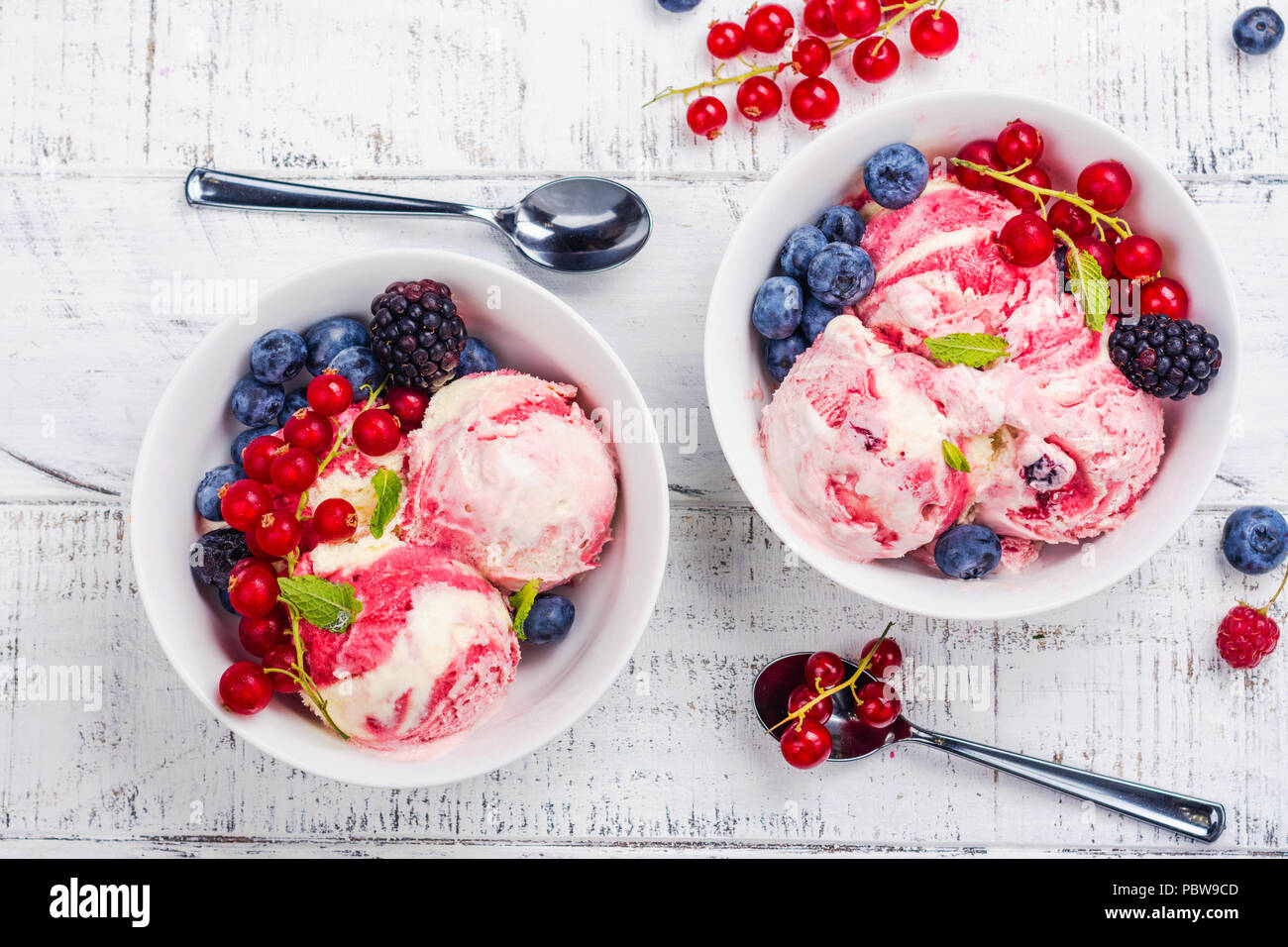 Raspberry and vanilla ice cream Stock Photo