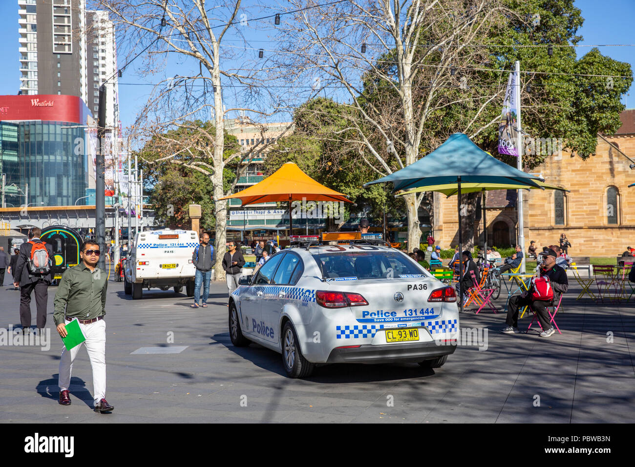 New South Wales Police force vehicles in Centenary square,Parramatta city centre,Western Sydney,Australia Stock Photo