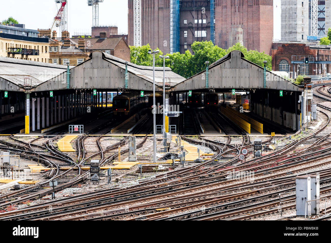 London, UK June 23, 2018 Industrial railroad transport tracks in