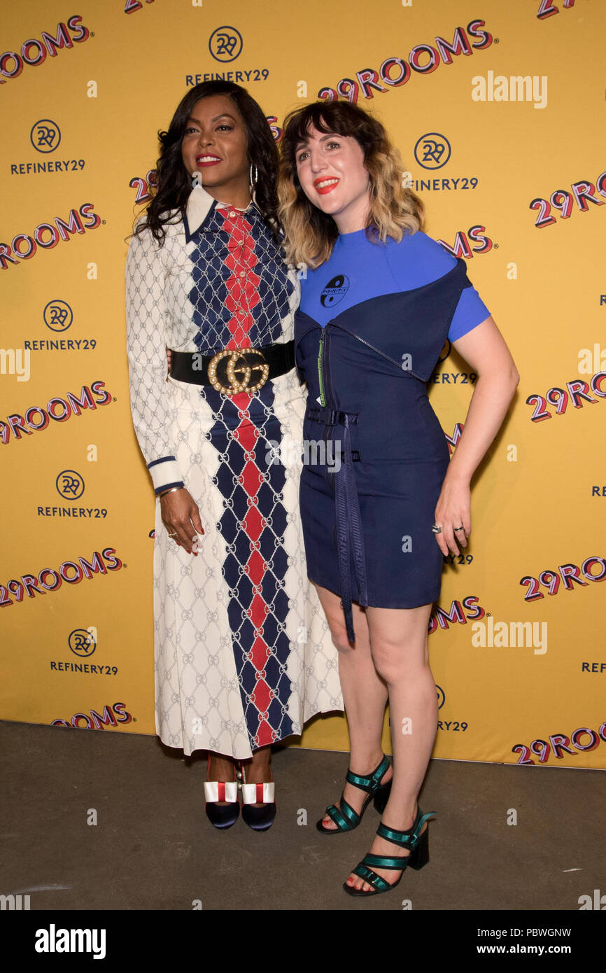 CHICAGO - JUL 25: Actress Taraji P. Henson (L) and Piera Gelardi attend Refinery29’s '29Rooms: Turn it Into Art,” on July 25, 2018 in Chicago, Illinois. Stock Photo