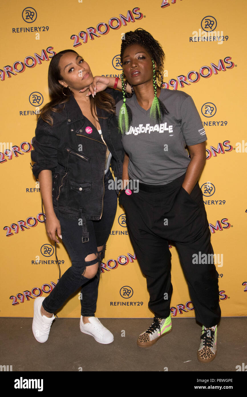 CHICAGO - JUL 25: Actresses Tai'isha Davis (L) and Yolonda Ross attend Refinery29’s '29Rooms: Turn it Into Art,” on July 25, 2018 in Chicago, Illinois. Stock Photo