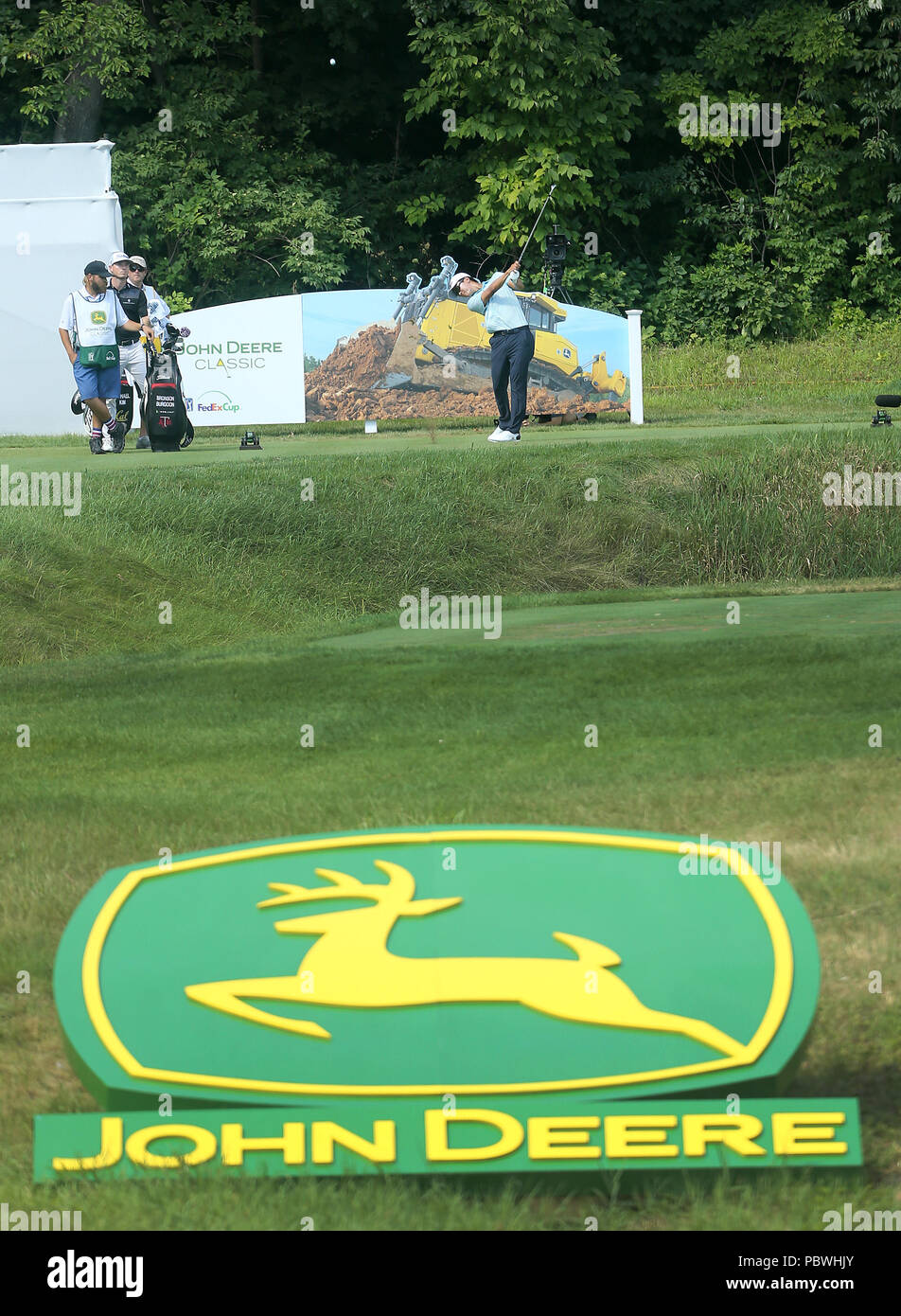 July 15 18 Silvis Iowa U S Leader Michael Kim Tees Off On The 16th Hole Sunday July 15 18 During Final Round Action Of The John Deere Classic Held At