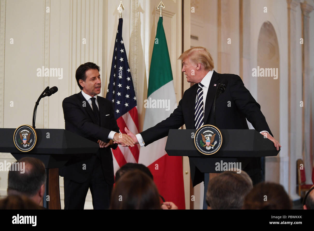 Washington, District of Columbia, USA. 30th July, 2018. 7/30/18- .The White House- Washington DC.President Donald Trump welcomes Giuseppe Conte, Prime Minister of Italy to the White House. The two leaders had a joint press conference fielding two questions each. photos by: - ImageCatcher News Credit: Christy Bowe/Globe Photos/ZUMA Wire/Alamy Live News Stock Photo
