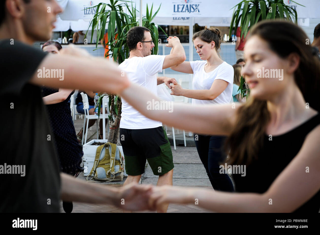 Warsaw, Poland. 30th July, 2018. People attend a West Coast Swing dancing  lesson by the Vistula River in Warsaw, Poland, on July 30, 2018. West Coast  Swing is a popular dance style