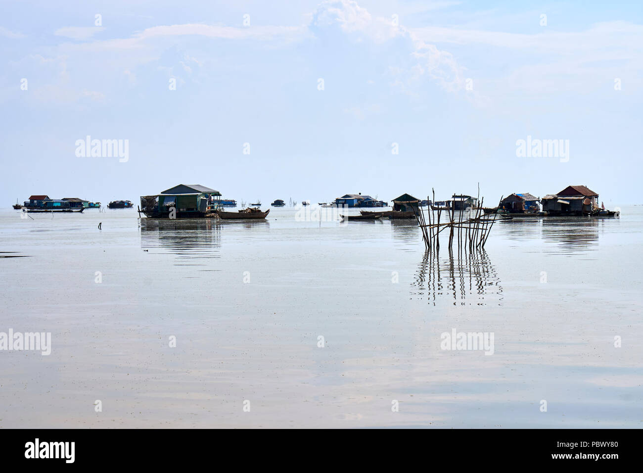 Floating village on Tonle Sap lake in Cambodia Stock Photo