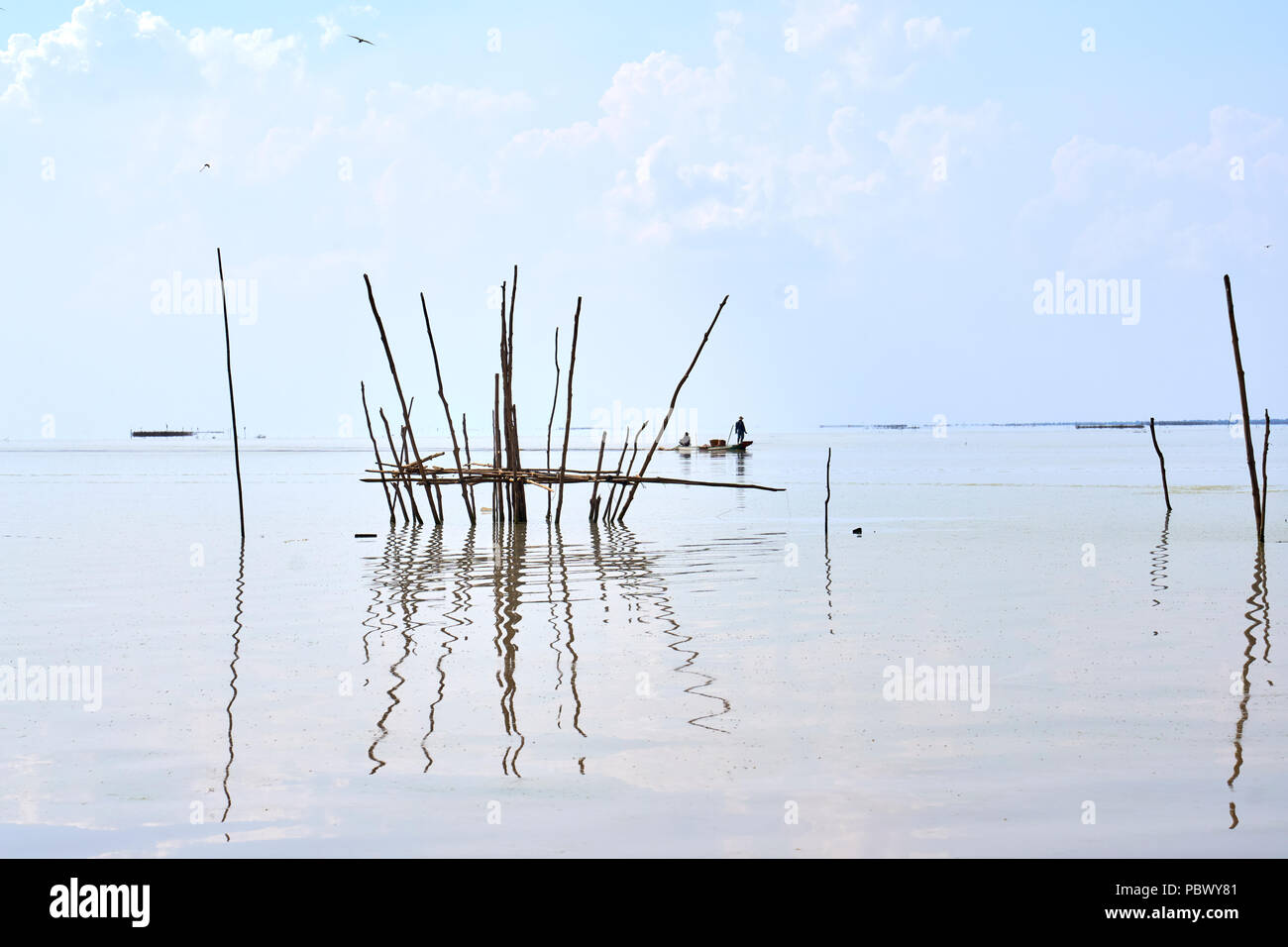 Fishing trap on Tonle Sap lake in Cambodia Stock Photo