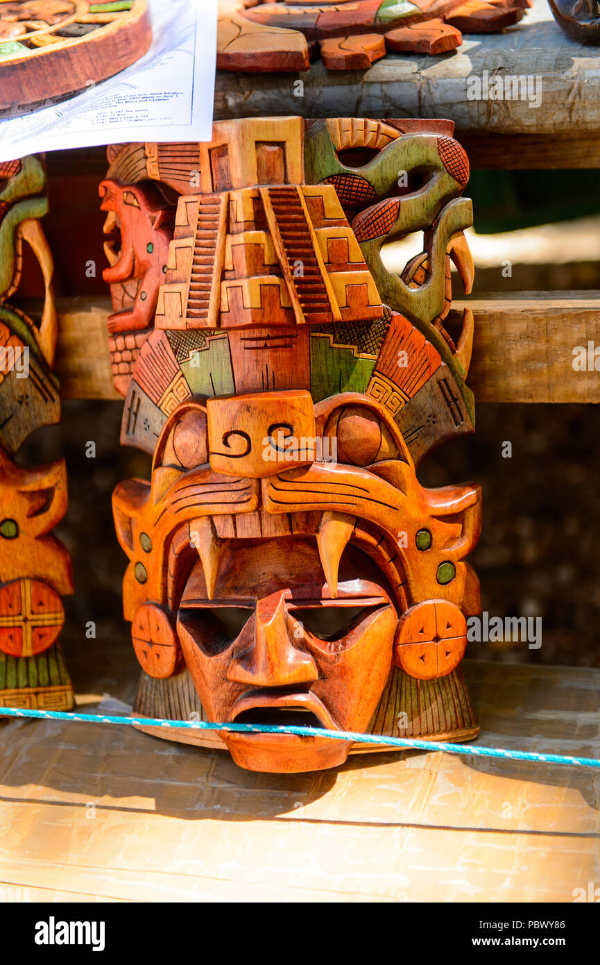 Masks, Authentic handcraft souvenirs of maya civilisation Stock Photo ...