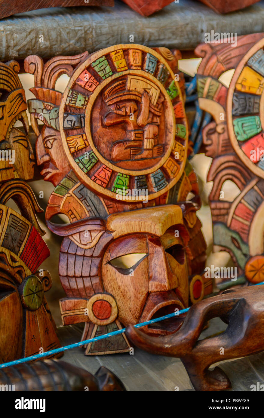 Masks, Authentic handcraft souvenirs of maya civilisation Stock Photo ...